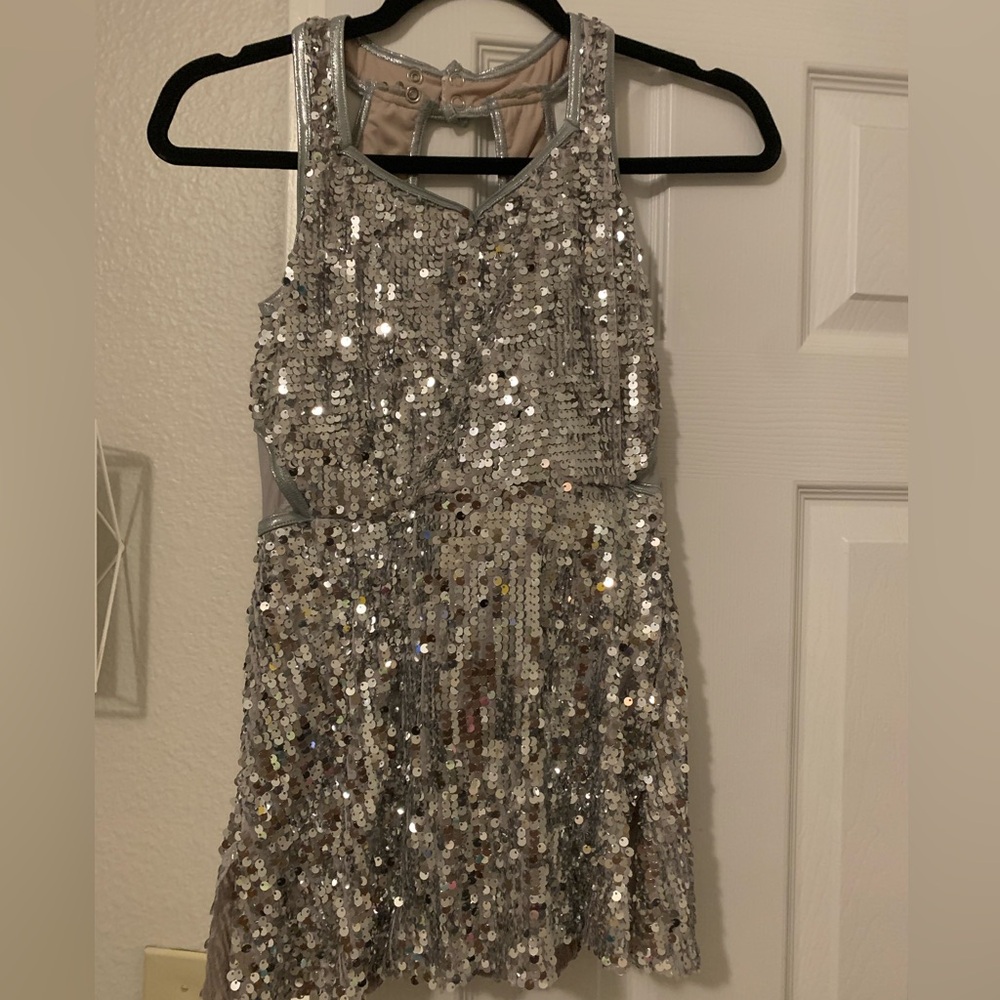 Silver sequin mini dance costume dress